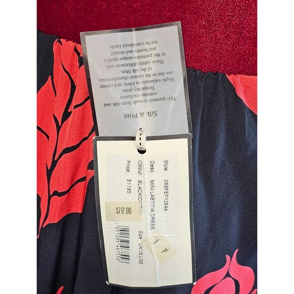 NWT Temperley London Women's Red Black Floral Silk Halter Neck Dress Size 6 2338 - Picture 9 of 13